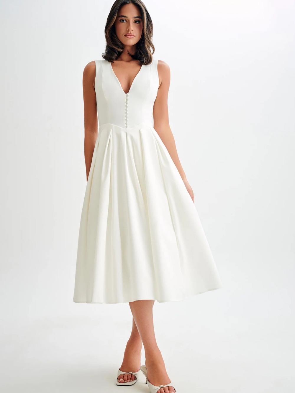 Meshki Keely White V-Neck Midi Dress - Picture 2 of 8